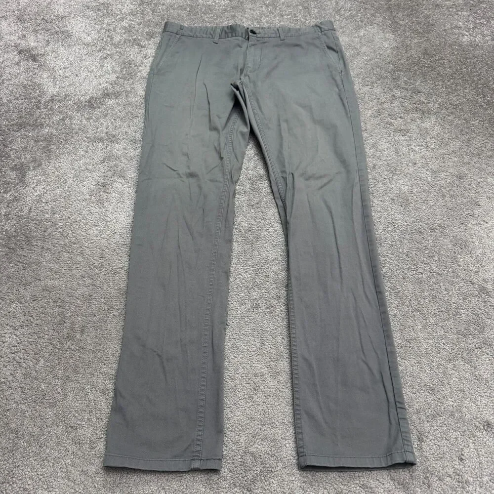 Zara Man Basic Collection Chino Pants Men 34 Gray Straight Leg Flat Front Cotton
